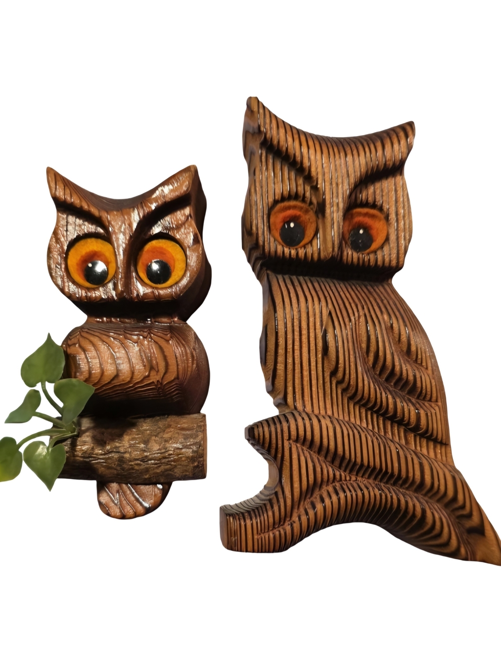 1960s Cryptomeria Wooden Owl Set